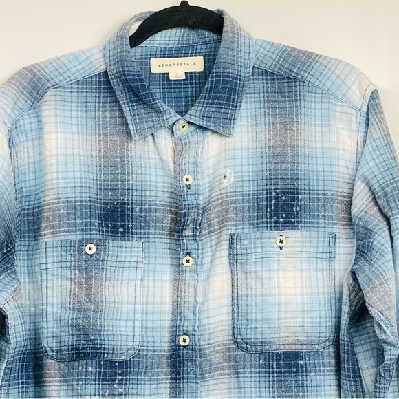 NWOT Aeropostale Sz Medium Blue & White Plaid Button Down Long Sleeve Shirt - Picture 2 of 6